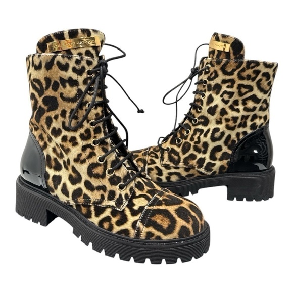 GIUSEPPE ZANOTTI Womens Brown Leopard Print Up Toe Block Heel Combat Boots 36 - Picture 9 of 12